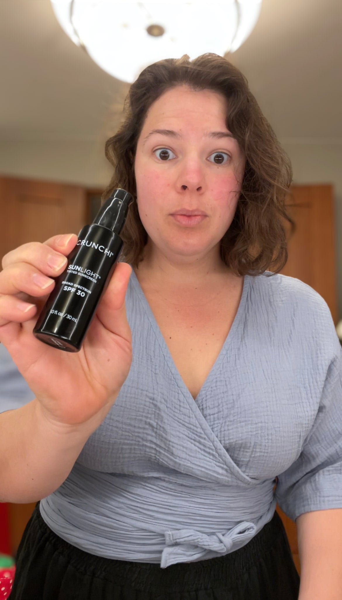 "Before" picture using Crunchi clean beauty products — natural, toxin-free makeup results.